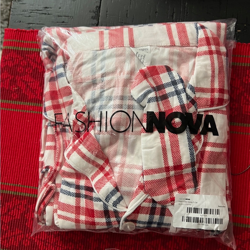Fashion Nova Red Plaid Pajama Set